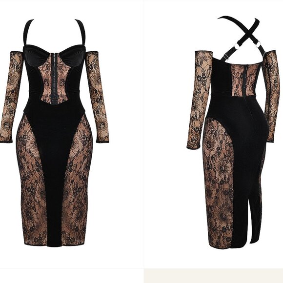 Mistress Rocks / House of CB Black velvet and lace dress - Picture 4 of 4